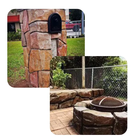 Stone Yard Decor - Mailbox and Fire Pit